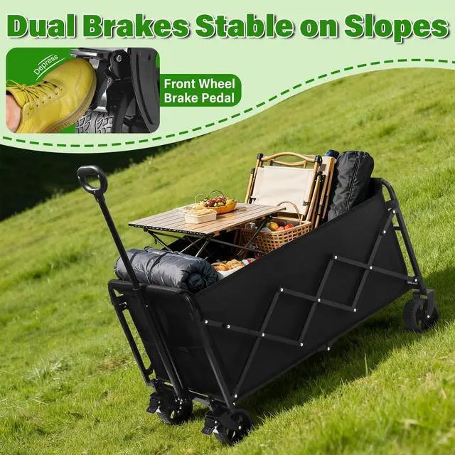 Alt view image 5 of 7 - Wagon Cart Foldable,500Lbs Collapsible Wagon Cart with Wheels Portable, All Terrain Outdoor Utility Carts for Groceries, Camping, Sports, Garden, Shopping, Black