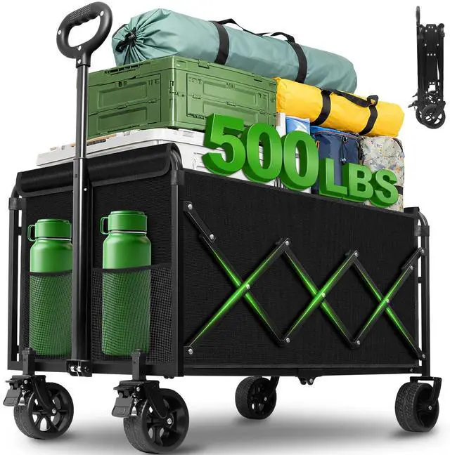 Main image of Wagon Cart Foldable,500Lbs Collapsible Wagon Cart with Wheels Portable, All Terrain Outdoor Utility Carts for Groceries, Camping, Sports, Garden, Shopping, Black