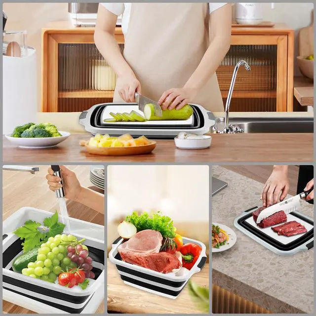 Alt view image 4 of 7 - BBQ Prep Tub with Lid and Cutting Board, Collapsible Barbecue Tool Set for Marinating, Meal Prep, Food Storage, Grilling, Camping and Outdoor Cooking, Dishwasher Safe, Black XX-Large