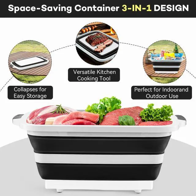 Alt view image 6 of 7 - BBQ Prep Tub with Lid and Cutting Board, Collapsible Barbecue Tool Set for Marinating, Meal Prep, Food Storage, Grilling, Camping and Outdoor Cooking, Dishwasher Safe, Black XX-Large