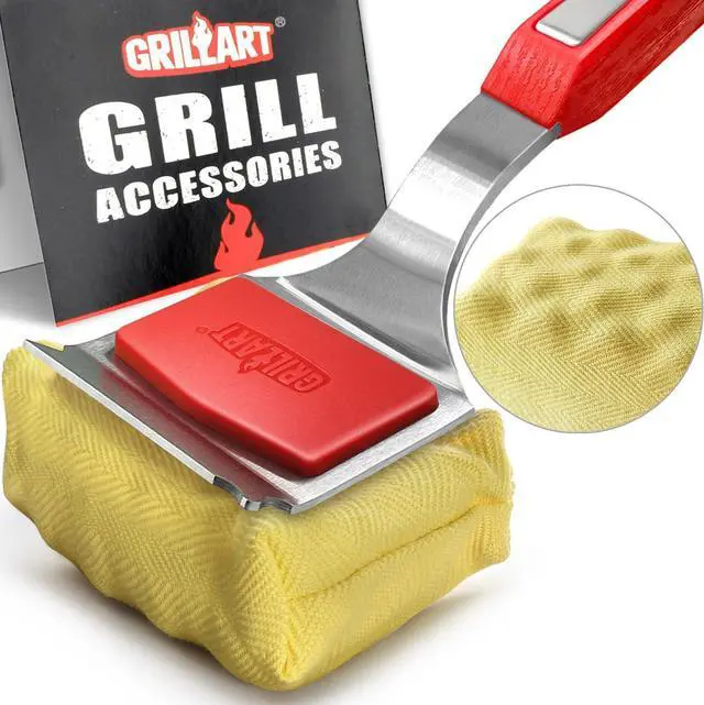 Main image of GRILLART Grill Brush Bristle Free. SteamWizards BBQ Replaceable Cleaning Head, Unique Seamless-Fit Scraper Tool for Cast Iron/Stainless-Steel Grates, Safe Barbecue Grill Cleaner-Red