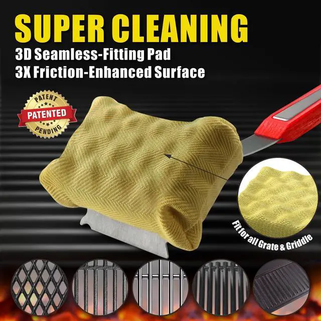 Alt view image 3 of 7 - GRILLART Grill Brush Bristle Free. SteamWizards BBQ Replaceable Cleaning Head, Unique Seamless-Fit Scraper Tool for Cast Iron/Stainless-Steel Grates, Safe Barbecue Grill Cleaner-Red