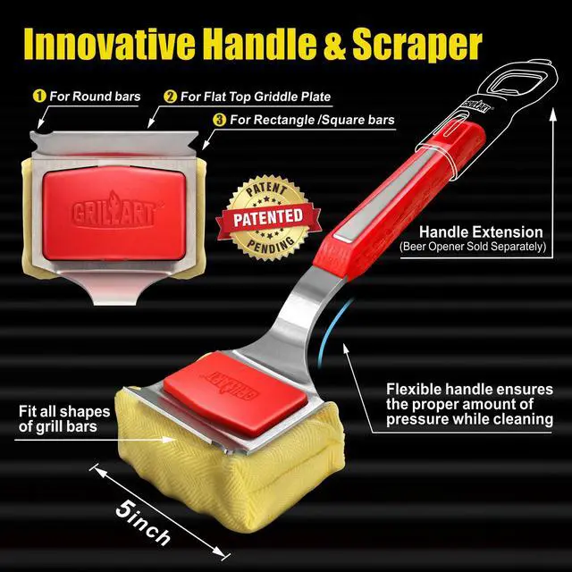 Alt view image 4 of 7 - GRILLART Grill Brush Bristle Free. SteamWizards BBQ Replaceable Cleaning Head, Unique Seamless-Fit Scraper Tool for Cast Iron/Stainless-Steel Grates, Safe Barbecue Grill Cleaner-Red