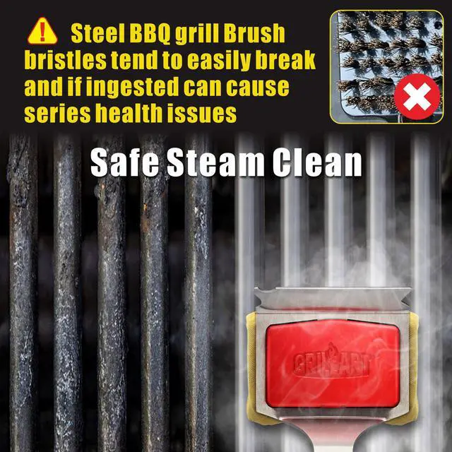 Alt view image 7 of 7 - GRILLART Grill Brush Bristle Free. SteamWizards BBQ Replaceable Cleaning Head, Unique Seamless-Fit Scraper Tool for Cast Iron/Stainless-Steel Grates, Safe Barbecue Grill Cleaner-Red