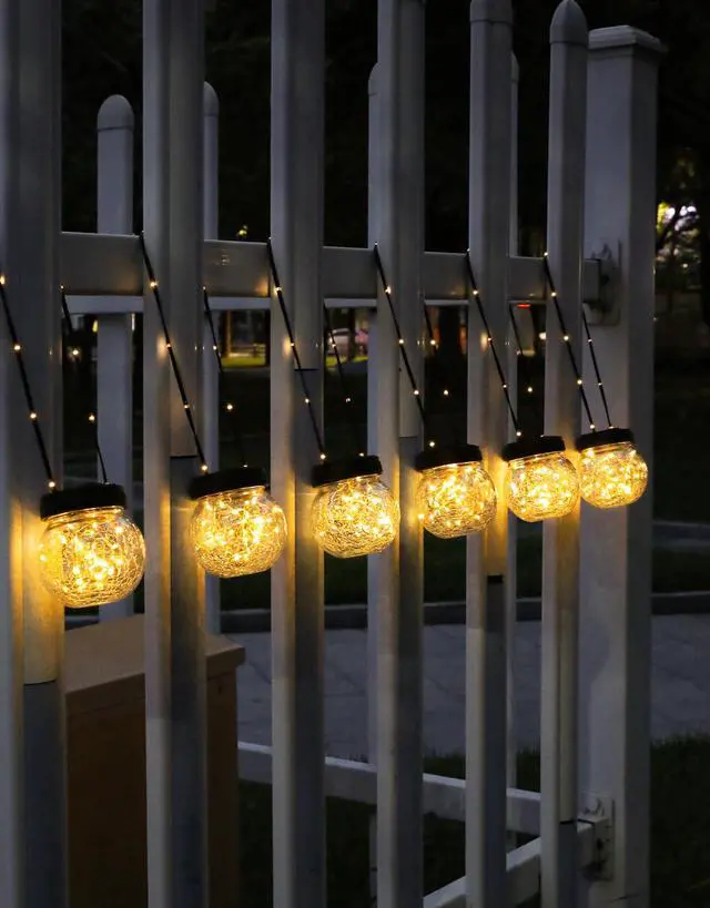 Alt view image 2 of 7 - PARTPHONER Solar Lights Outdoor Waterproof 12-Pack, Solar Powered Hanging Lantern Cracked Glass Hanging Globes for Yard Decor Christmas Decoration, Shepherd Hook, Garden Tree Ornaments, Warm White