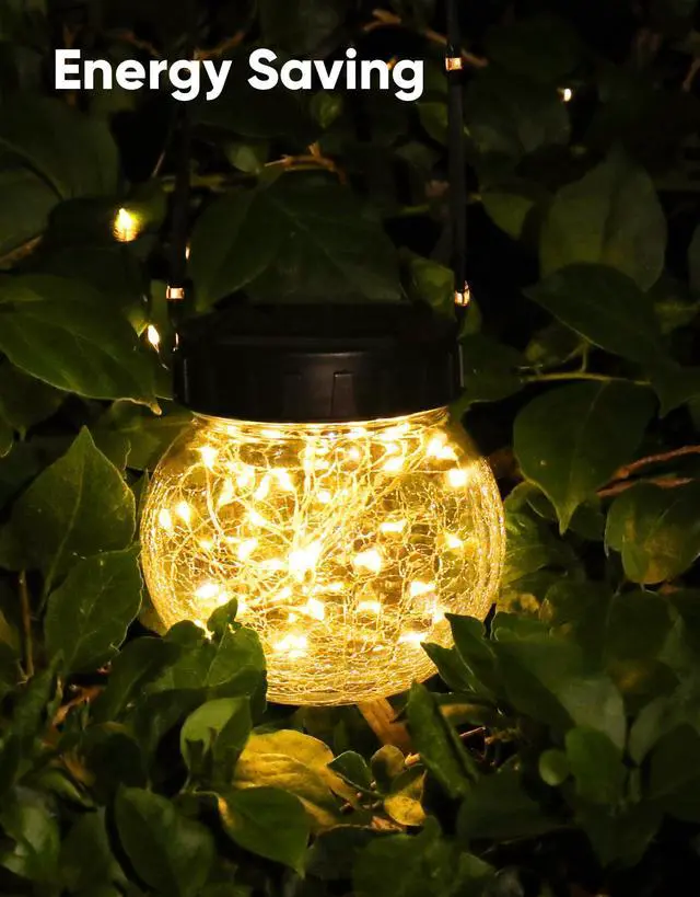 Alt view image 4 of 7 - PARTPHONER Solar Lights Outdoor Waterproof 12-Pack, Solar Powered Hanging Lantern Cracked Glass Hanging Globes for Yard Decor Christmas Decoration, Shepherd Hook, Garden Tree Ornaments, Warm White
