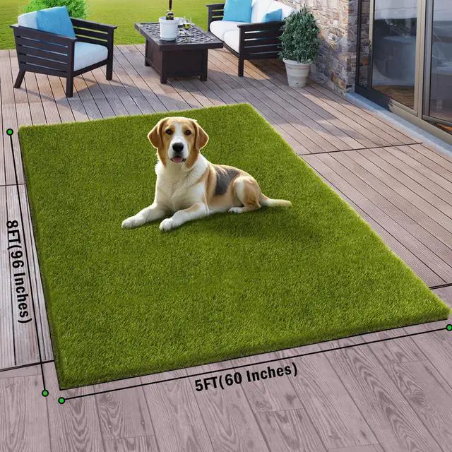 Alt view image 2 of 7 - CooRug Artificial Grass Outdoor, 5x8 Ft Realistic Artificial Turf Grass Rug, Large Fake Grass for Dogs Indoor Outdoor Garden Lawn Landscape Patios Decoration