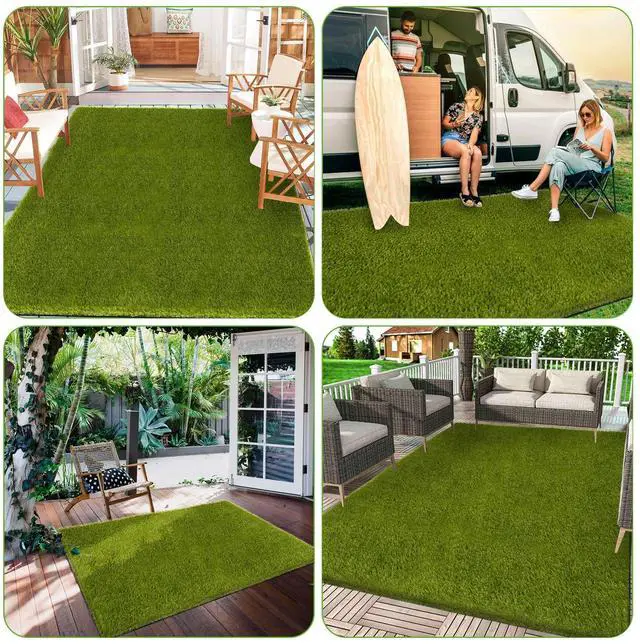 Alt view image 3 of 7 - CooRug Artificial Grass Outdoor, 5x8 Ft Realistic Artificial Turf Grass Rug, Large Fake Grass for Dogs Indoor Outdoor Garden Lawn Landscape Patios Decoration