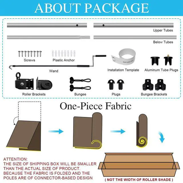 Alt view image 6 of 7 - Amagenix Outdoor Roller Shade 8'(W) X 8'(H), Exterior Cordless Patio Shades Roll Up Outdoor Blinds with 90% UV Protection, Two-Section Poles with One-Piece Fabric, Grey