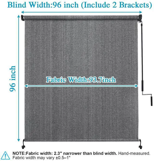 Alt view image 5 of 7 - Amagenix Outdoor Roller Shade 8'(W) X 8'(H), Exterior Cordless Patio Shades Roll Up Outdoor Blinds with 90% UV Protection, Two-Section Poles with One-Piece Fabric, Grey