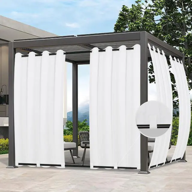 Main image of Easy-Going Outdoor Curtains Waterproof Windproof Weatherproof Curtain for Patio, Cabana, Porch, Pergola and Gazebo, Grommet Top and Tab Bottom Drape, 6panels, 54x84 inch, White