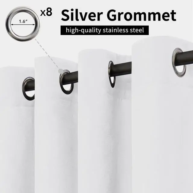 Alt view image 2 of 7 - Easy-Going Outdoor Curtains Waterproof Windproof Weatherproof Curtain for Patio, Cabana, Porch, Pergola and Gazebo, Grommet Top and Tab Bottom Drape, 6panels, 54x84 inch, White