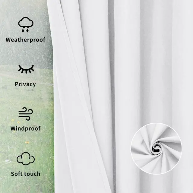 Alt view image 5 of 7 - Easy-Going Outdoor Curtains Waterproof Windproof Weatherproof Curtain for Patio, Cabana, Porch, Pergola and Gazebo, Grommet Top and Tab Bottom Drape, 6panels, 54x84 inch, White