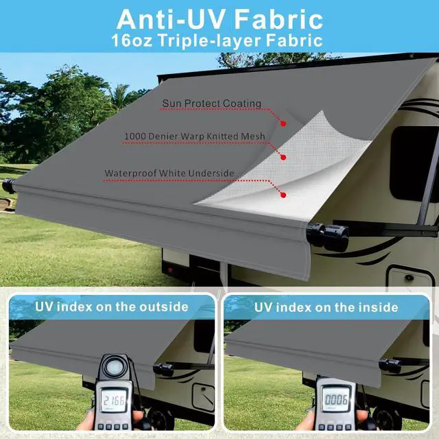 Alt view image 4 of 7 - Dulepax RV Awning Fabric Replacement(15'2" Fabric) Heavy Duty 16 oz Vinyl Fabric Awning for Camper, Universal Camper Awning Replacement for All Trailer Awning Brands Grey