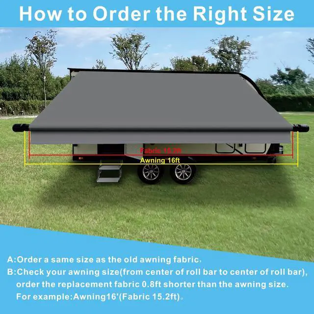 Alt view image 5 of 7 - Dulepax RV Awning Fabric Replacement(15'2" Fabric) Heavy Duty 16 oz Vinyl Fabric Awning for Camper, Universal Camper Awning Replacement for All Trailer Awning Brands Grey
