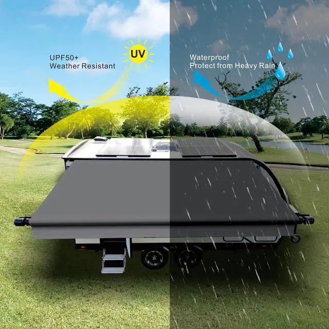Alt view image 3 of 7 - Dulepax RV Awning Fabric Replacement(15'2" Fabric) Heavy Duty 16 oz Vinyl Fabric Awning for Camper, Universal Camper Awning Replacement for All Trailer Awning Brands Grey