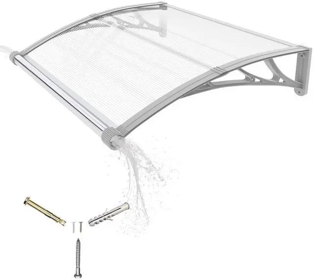 Main image of GGNEBAI 32" x 40" Door Awning Exterior, Polycarbonate Window Canopy with Drainage, Leak-Proof Sealing Front Door Rain Shelter, UV Rain Snow Protection for House, Porch, Patio, Deck