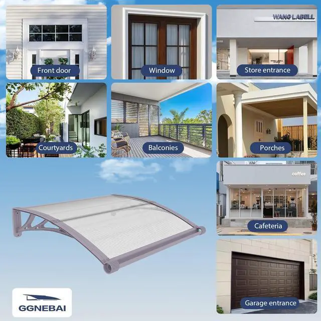 Alt view image 7 of 7 - GGNEBAI 32" x 40" Door Awning Exterior, Polycarbonate Window Canopy with Drainage, Leak-Proof Sealing Front Door Rain Shelter, UV Rain Snow Protection for House, Porch, Patio, Deck