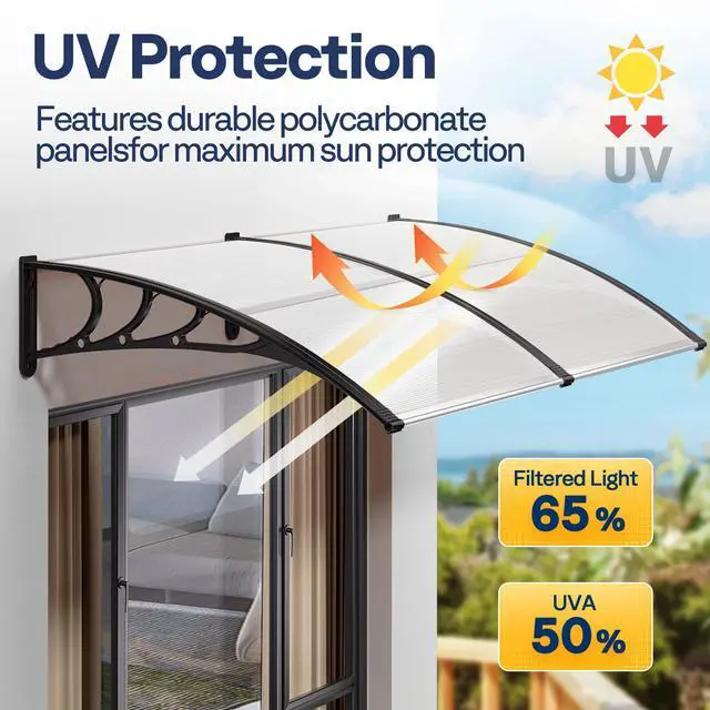 Alt view image 4 of 6 - VIVOHOME Polycarbonate Window Door Awning Spliced Canopy Transparent with Black Bracket 40 Inch x 40 Inch