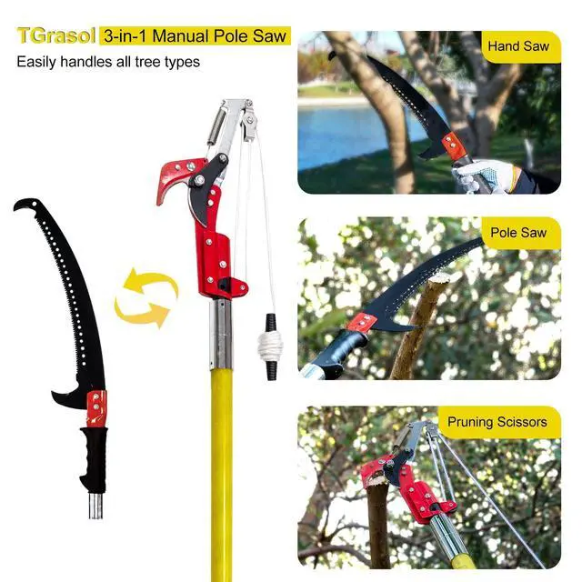 Alt view image 4 of 6 - Pole Saws for Tree Trimming, 7.3-30FT Tree Saw with Adjustable Length, Tree Trimmers Long Handle Pruner for Pruning Palms and Branches, Manual Pole Saw with Sharp Steel Blade and Scissors