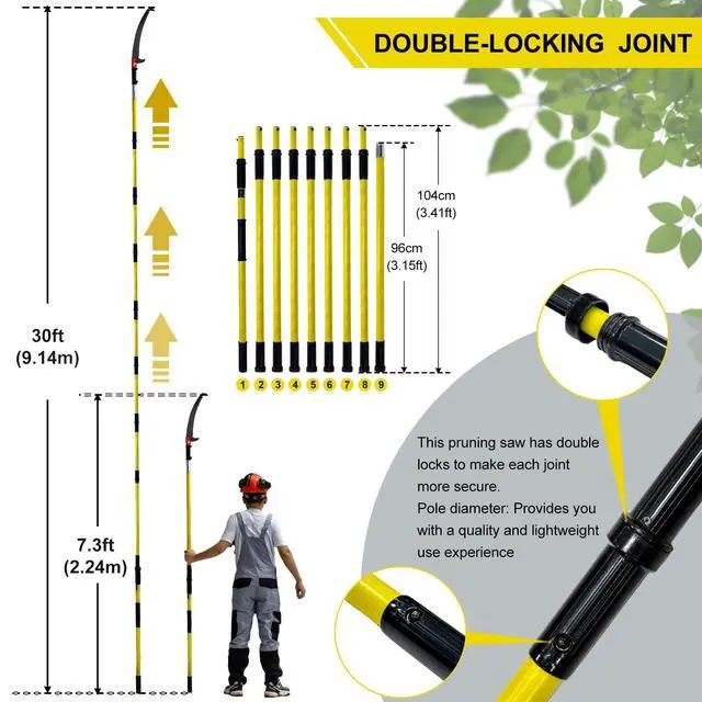Alt view image 2 of 6 - Pole Saws for Tree Trimming, 7.3-30FT Tree Saw with Adjustable Length, Tree Trimmers Long Handle Pruner for Pruning Palms and Branches, Manual Pole Saw with Sharp Steel Blade and Scissors