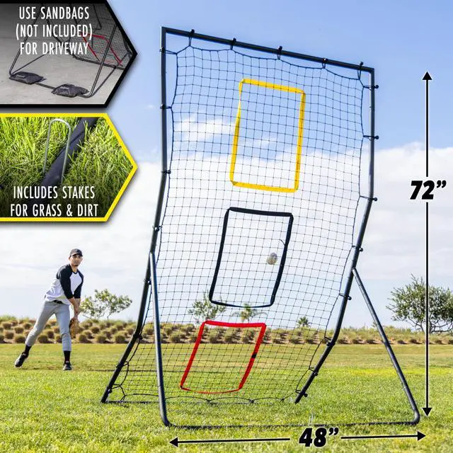 Alt view image 5 of 6 - GoSports 6 x 4 ft Baseball & Softball Pitching and Fielding Rebounder - Pitch Back Net with 3 Target Zones