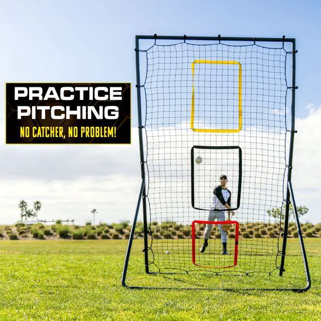Alt view image 3 of 6 - GoSports 6 x 4 ft Baseball & Softball Pitching and Fielding Rebounder - Pitch Back Net with 3 Target Zones