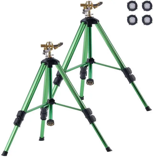 Main image of VEVOR Impact Sprinkler on Tripod Base, 2 Packs, Heavy Duty Tripod Sprinklers with Brass Head & 3/4" NH Connector, 360 Degree Large Area Irrigation Sprinkler, Adjustable Heights Sprinkler for Yard