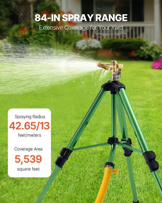 Alt view image 2 of 7 - VEVOR Impact Sprinkler on Tripod Base, 2 Packs, Heavy Duty Tripod Sprinklers with Brass Head & 3/4" NH Connector, 360 Degree Large Area Irrigation Sprinkler, Adjustable Heights Sprinkler for Yard