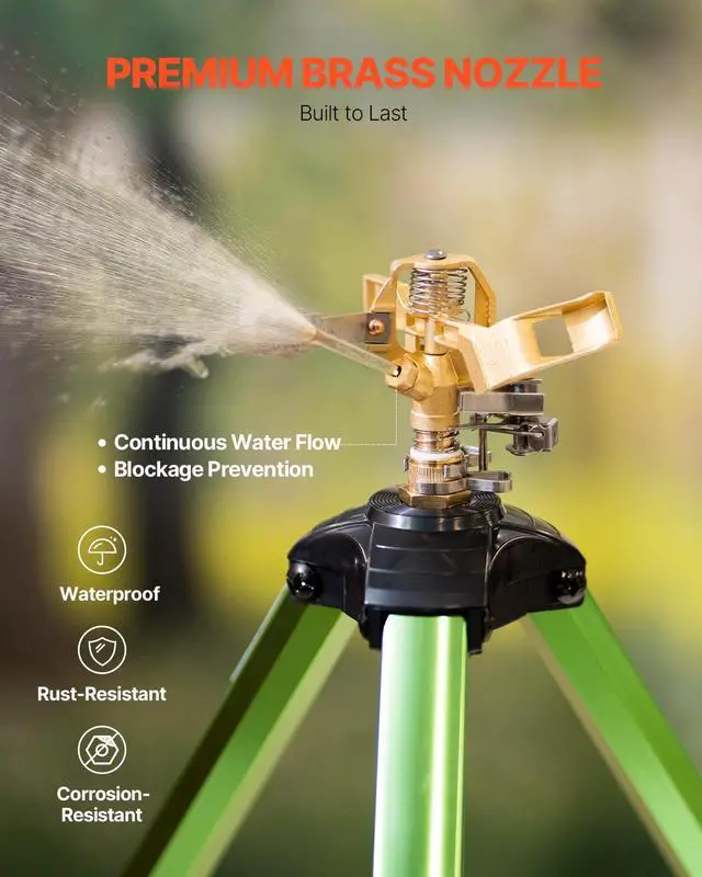 Alt view image 6 of 7 - VEVOR Impact Sprinkler on Tripod Base, 2 Packs, Heavy Duty Tripod Sprinklers with Brass Head & 3/4" NH Connector, 360 Degree Large Area Irrigation Sprinkler, Adjustable Heights Sprinkler for Yard