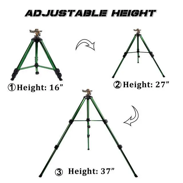 Alt view image 2 of 7 - Biswing Impact Sprinkler Head on Tripod Base, Heavy Duty Lawn Sprinklers, 360 Degree Large Area Irrigation, Metal Sprinkler Nozzle & Solid Alloy Metal Extension Legs Flip Locks, 2 Pack