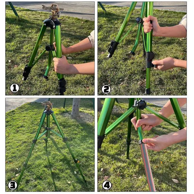 Alt view image 5 of 7 - Biswing Impact Sprinkler Head on Tripod Base, Heavy Duty Lawn Sprinklers, 360 Degree Large Area Irrigation, Metal Sprinkler Nozzle & Solid Alloy Metal Extension Legs Flip Locks, 2 Pack