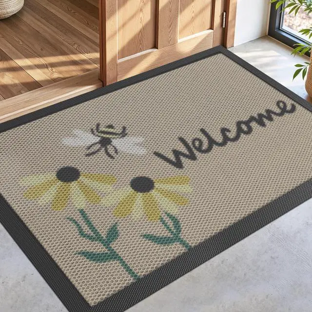 Main image of DEXI Front Door Mat Outside Entrance Welcome, Summer Floral Entryway Doormat Dirt Trapper, Heavy Duty Non Slip Large Entry Mats for Patio Garage Porch Home Decorative, 3x5, Bee and Flower