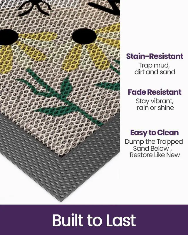 Alt view image 3 of 7 - DEXI Front Door Mat Outside Entrance Welcome, Summer Floral Entryway Doormat Dirt Trapper, Heavy Duty Non Slip Large Entry Mats for Patio Garage Porch Home Decorative, 3x5, Bee and Flower