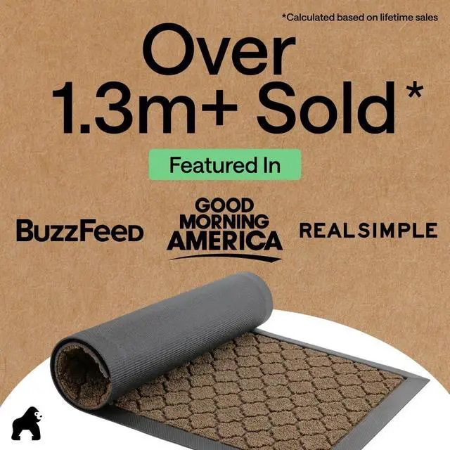 Alt view image 4 of 7 - GORILLA GRIP 100% Waterproof All-Season WeatherMAX Doormat, 47x35, US Designed Natural Rubber, Stain and Fade Resistant, Low Profile Indoor Outdoor Door Mats, Easy Clean Patio Mat, Latte Quatrefoil