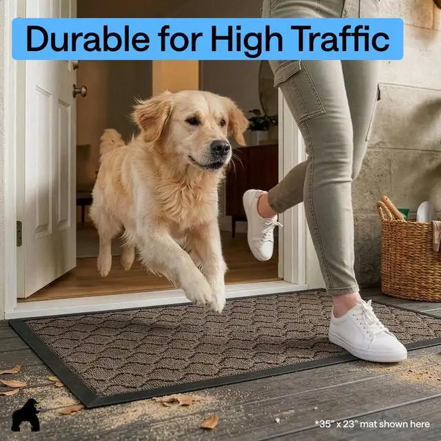 Alt view image 7 of 7 - GORILLA GRIP 100% Waterproof All-Season WeatherMAX Doormat, 47x35, US Designed Natural Rubber, Stain and Fade Resistant, Low Profile Indoor Outdoor Door Mats, Easy Clean Patio Mat, Latte Quatrefoil