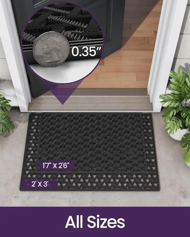 Alt view image 2 of 7 - DEXI Front Door Mat Outside Entrance Rubber 24x36, Welcome Floor Doormat Heavy Duty Non Slip, Dirt Trapper Waterproof Exterior Entry Mats All Weather for Patio Entryway Drainage, Black