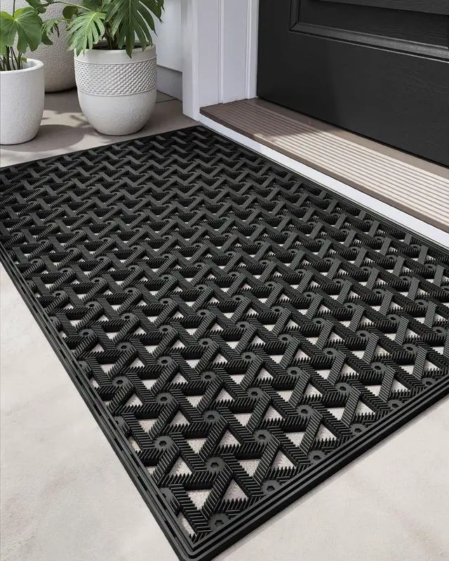 Main image of DEXI Front Door Mat Outside Entrance Rubber 24x36, Welcome Floor Doormat Heavy Duty Non Slip, Dirt Trapper Waterproof Exterior Entry Mats All Weather for Patio Entryway Drainage, Black