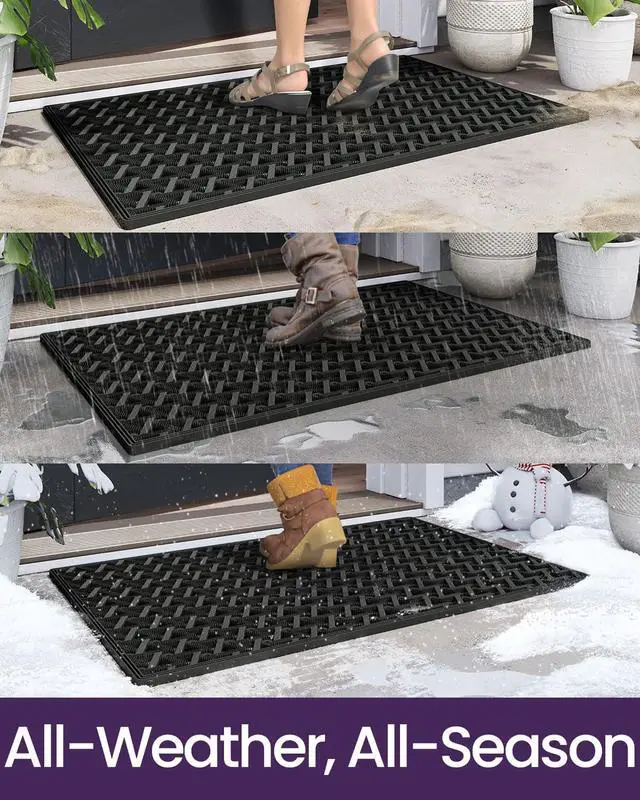 Alt view image 5 of 7 - DEXI Front Door Mat Outside Entrance Rubber 24x36, Welcome Floor Doormat Heavy Duty Non Slip, Dirt Trapper Waterproof Exterior Entry Mats All Weather for Patio Entryway Drainage, Black