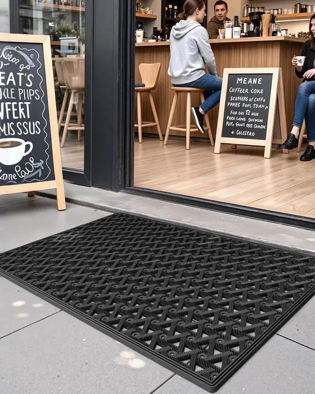 Alt view image 6 of 7 - DEXI Front Door Mat Outside Entrance Rubber 24x36, Welcome Floor Doormat Heavy Duty Non Slip, Dirt Trapper Waterproof Exterior Entry Mats All Weather for Patio Entryway Drainage, Black