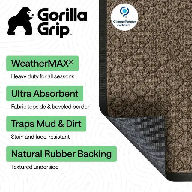Alt view image 2 of 7 - GORILLA GRIP 100% Waterproof All-Season WeatherMAX Doormat, 47x35, US Designed Natural Rubber, Stain and Fade Resistant, Low Profile Indoor Outdoor Door Mats, Easy Clean Patio Mat, Latte Quatrefoil