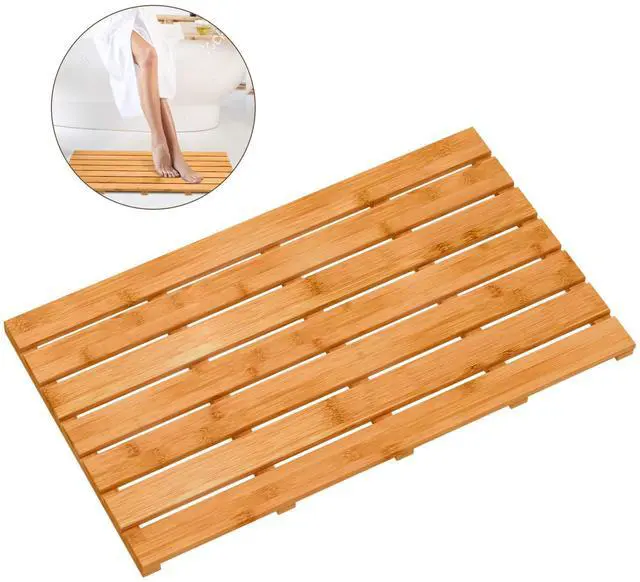 Main image of Bamboo Wooden Bath Floor Mat for Luxury Shower - Non-Slip Bathroom Waterproof Carpet for Indoor or Outdoor Use (31.3 x 18.1 x 1.5 Inches)