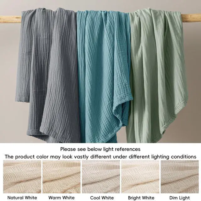 Alt view image 7 of 7 - David's Home Soft Cooling Muslin Blanket Queen Size, 60% Rayon Derived from Bamboo 40% Cotton, Breathable Lightweight Cool Blanket for Hot Sleepers, 4-Layer Cozy Gauze for Bed, 90"x90", Natural/Birch