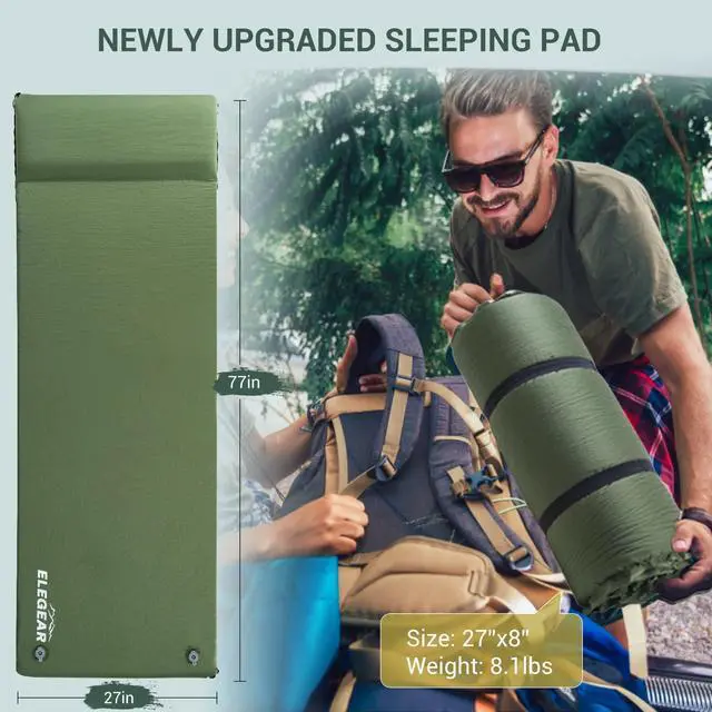 Alt view image 5 of 7 - Elegear CumbreX Self Inflating Sleeping Pad, 3.15" Ultra-Thick Memory Foam Camping Pad with Pillow Fast Inflating in 20s Insulated Camping Mattress Pad 4-Season Camp Sleeping Mat for Camp/Travel/Tent
