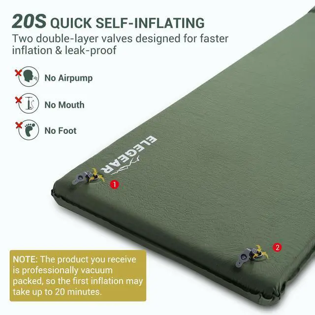 Alt view image 7 of 7 - Elegear CumbreX Self Inflating Sleeping Pad, 3.15" Ultra-Thick Memory Foam Camping Pad with Pillow Fast Inflating in 20s Insulated Camping Mattress Pad 4-Season Camp Sleeping Mat for Camp/Travel/Tent