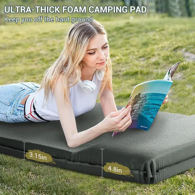 Alt view image 2 of 7 - Elegear Self Inflating Sleeping Pad, 3.15" Ultra-Thick Memory Foam Camping Pad with Pillow Fast Inflating in 20s Insulated Camping Mattress Pad 4-Season Camp Sleeping Mat for Camp/Travel/Car/Tent