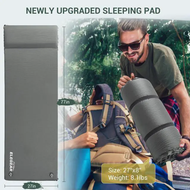 Alt view image 5 of 7 - Elegear Self Inflating Sleeping Pad, 3.15" Ultra-Thick Memory Foam Camping Pad with Pillow Fast Inflating in 20s Insulated Camping Mattress Pad 4-Season Camp Sleeping Mat for Camp/Travel/Car/Tent