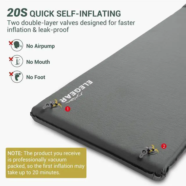 Alt view image 7 of 7 - Elegear Self Inflating Sleeping Pad, 3.15" Ultra-Thick Memory Foam Camping Pad with Pillow Fast Inflating in 20s Insulated Camping Mattress Pad 4-Season Camp Sleeping Mat for Camp/Travel/Car/Tent