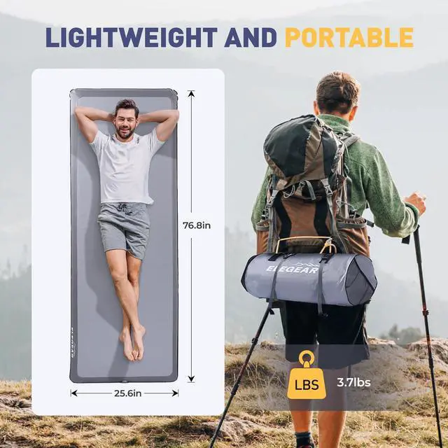 Alt view image 6 of 6 - Elegear Camping Sleeping Pad with Multi-Function Electric Pump, 4 Ultra-Thick & 1100lb Ultra-Support Camping Air Mattress, Durable Sleeping Pad for Camping/Hiking/Tent/Home/Car Travel