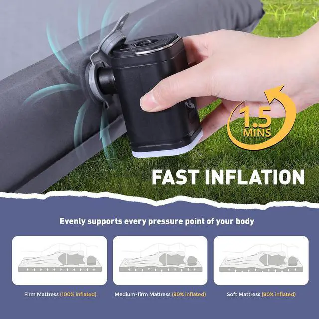 Alt view image 4 of 6 - Elegear Camping Sleeping Pad with Multi-Function Electric Pump, 4 Ultra-Thick & 1100lb Ultra-Support Camping Air Mattress, Durable Sleeping Pad for Camping/Hiking/Tent/Home/Car Travel